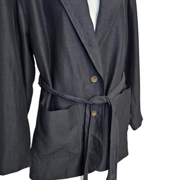 Aritzia Wilfred Novella Belted Oversized Blazer Jacket, Black, Linen Blend, XXS - Picture 3 of 8